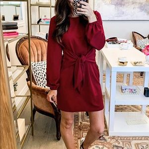 Large red long sleeve short dress